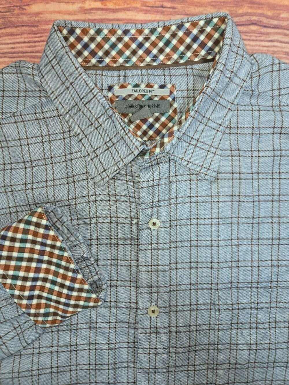 Johnston & Murphy Mens Tailored Fit Blue Plaid Shirt XXL